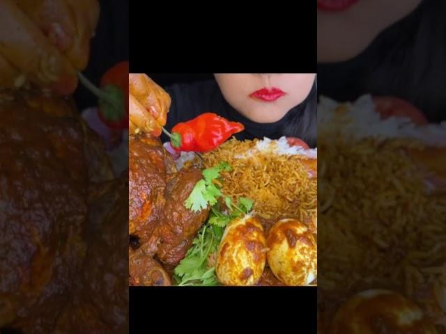 ASMR EATING WHOLE CHICKEN CURRY WITH RICE AND CHILLI