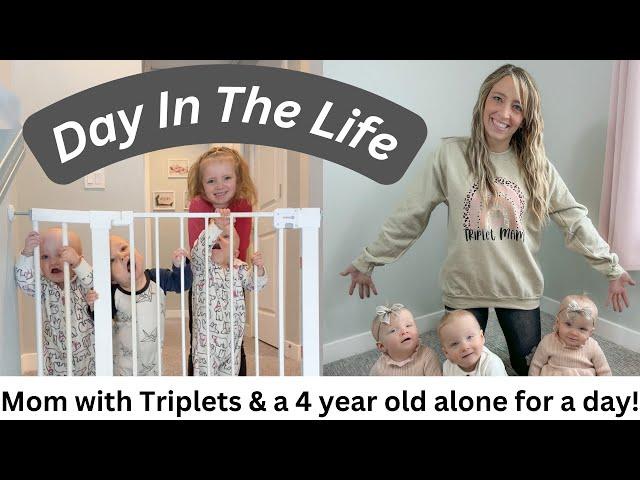 *Triplets* Day in the life! Dad out of town so mom takes on all 4 kids alone!