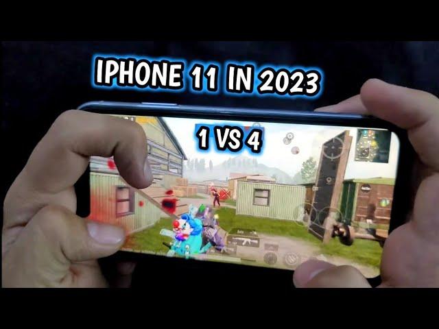 IPHONE 11 IN 2023 | PUBG MOBILE 1 VS 4 HANDCAM GAMEPLAY | iphone 11 pubg test