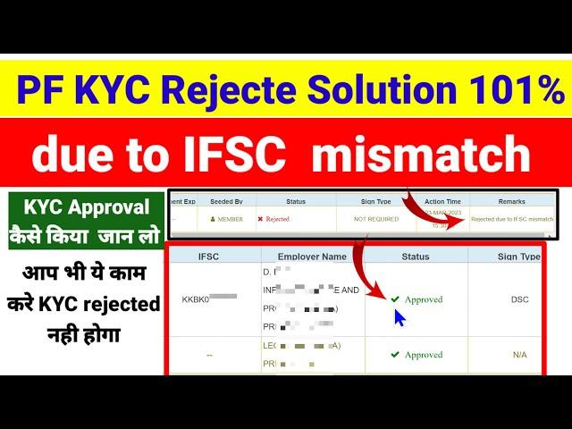 EPFO KYC Rejected due to IFSC code mismatch problem Solution 