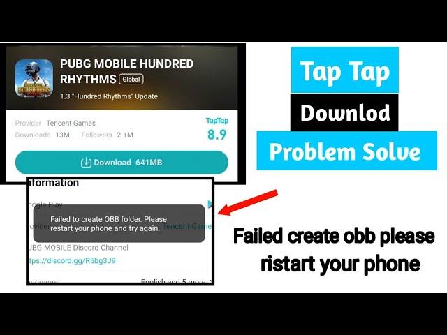 pubg download problem  | pubg mobile failed to create folder obb | tap tap pubg download failed