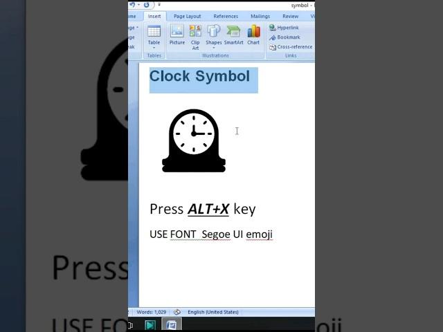 Clock Symbol in MS Word #computerthecourse #shorts #clock #viral