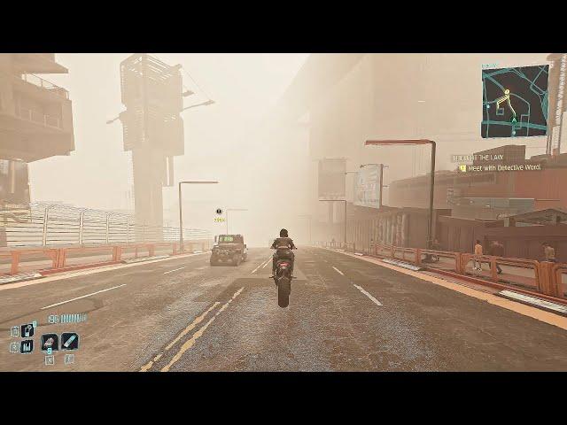 Driving in the fog in Cyberpunk 2077
