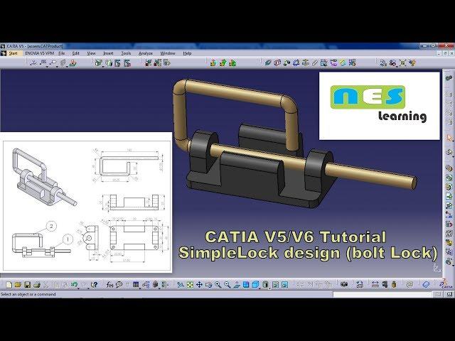 CATIA V5/V6 Tutorial | Simple lock design ( Bolt lock)