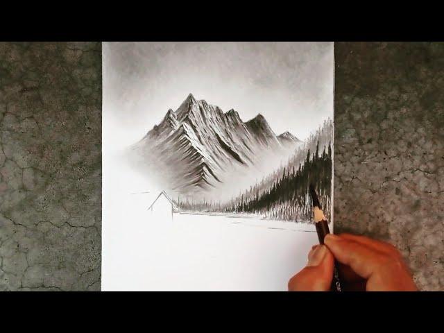 Landscape scenery drawing with charcoal pencil step by step ! part - 1 !