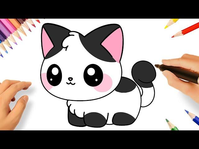 CÓMO DIBUJAR UN GATITO FACIL KAWAII PASO A PASO ️