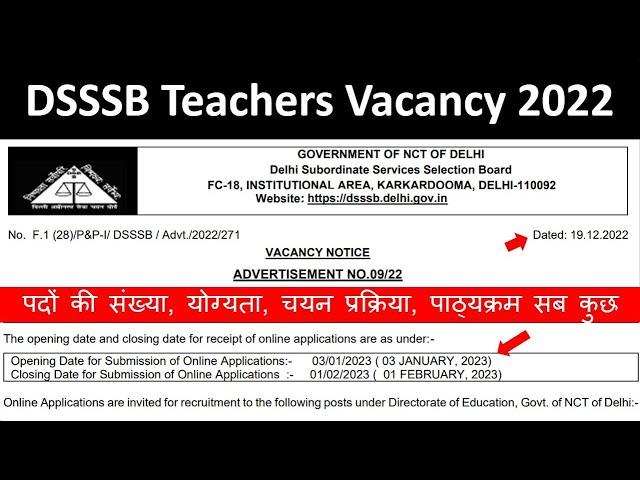 DSSSB Teachers Vacancy 2022  Notification out POST Eligibility Syllabus Selection process etc