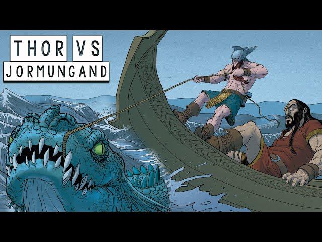 Thor tries to catch  Jormungand (The World Serpent) - Norse Mythology in Comics - See U in History