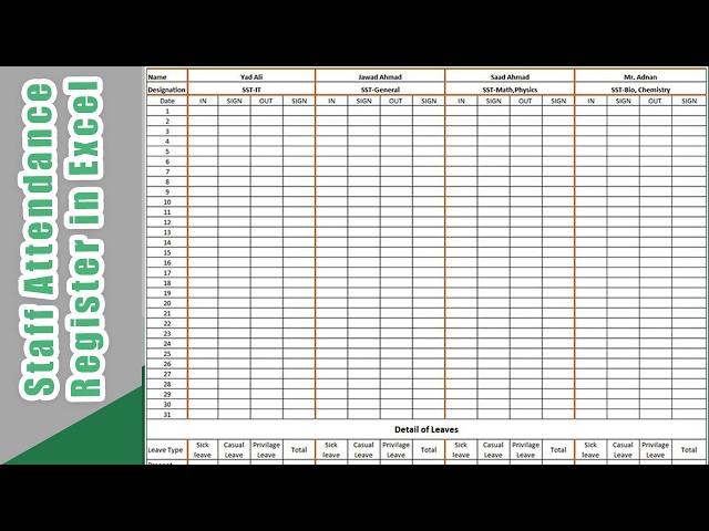 How to Create Staff Attendance Register in Excel || How to Make Attendance Sheet in MS Excel 2019