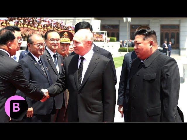 Putin Attends Greeting Ceremony With Kim Jong Un in Pyongyang