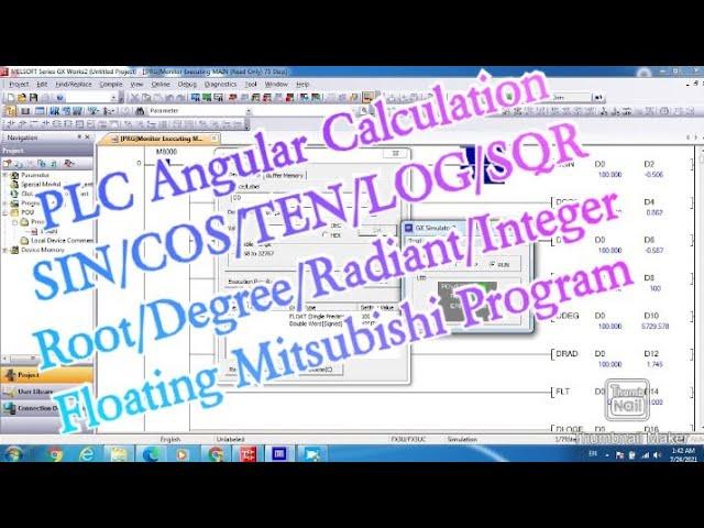 PLC Angular Calculation SIN/COS/TEN/LOG/SQR Root/Degree/Radiant/Integer/Floating Mitsubishi Program