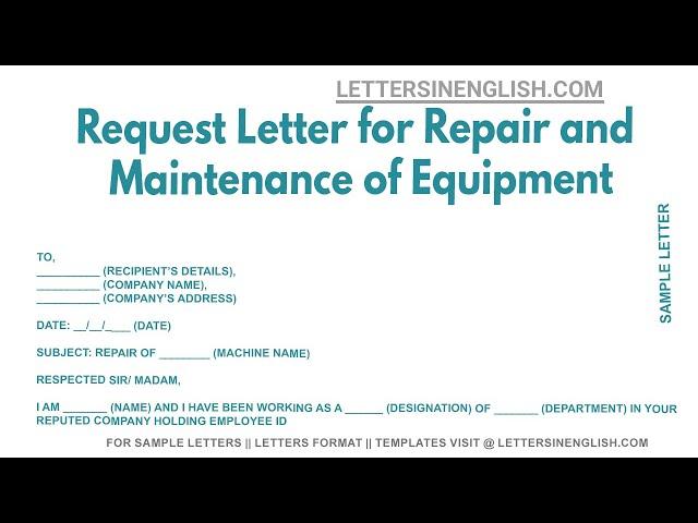 Request Letter for Repair and Maintenance of Equipment - Sample Letter for Office Equipment Repair