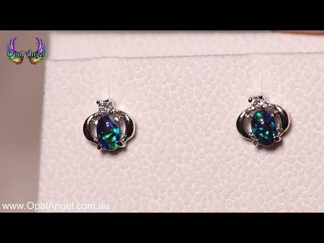 Opal Triplet Stud Earrings Sterling Silver