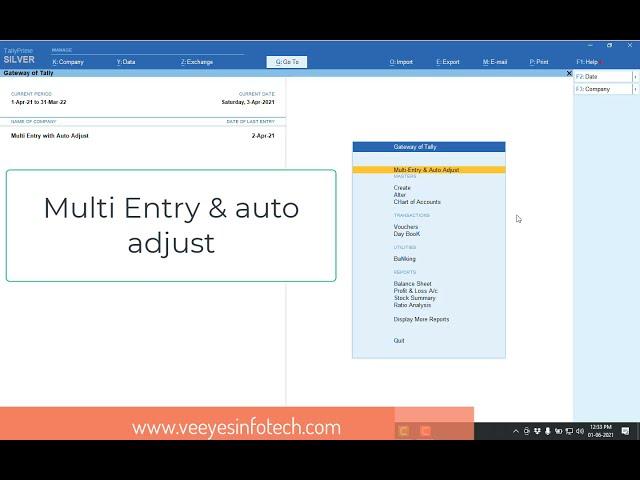 Bulk Payment and Receipt Entry make in Tally Prime | Veeyes Infotech 7200044055