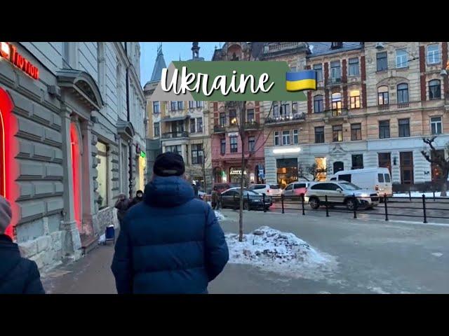 Winter in Lviv, Ukraine. Lviv street walk December 2021