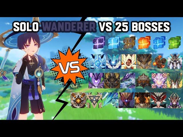 Solo C0R1 Wanderer vs 25 Bosses Without Food Buff | Genshin Impact