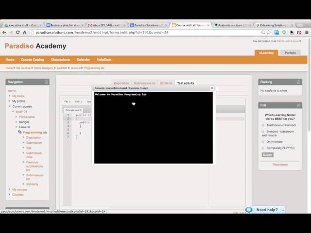 Demo of Virtual Programming lab with Paradiso LMS System (Teach kids how to program)