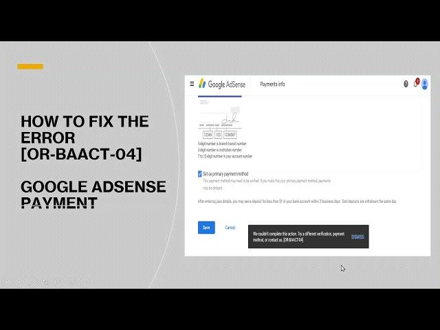 HOW TO FIX THE GOOGLE ADSENSE ERROR [OR-BAACT-04] TO ADD A PAYMENT METHOD