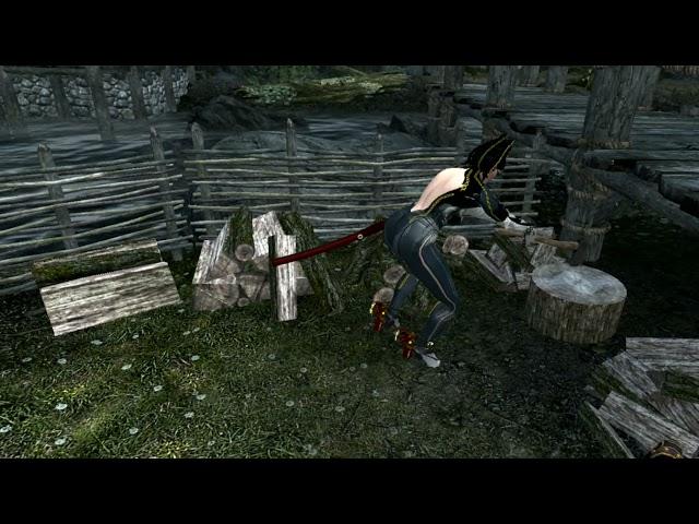 Bayonetta Chopping Wood in Skyrim VR