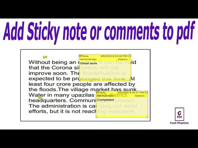 How to add Sticky note or comments to pdf document in Foxit PhantomPDF