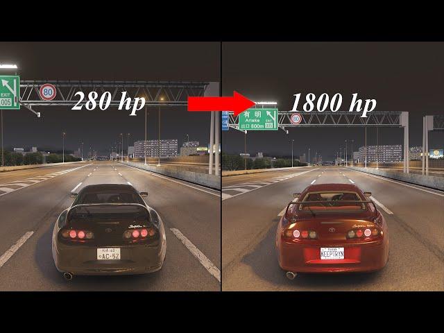 Different Supra 's MK4 in Assetto Corsa | 280 hp to 1800 hp | Acceleration & Sound Exhaust | STUTUTU