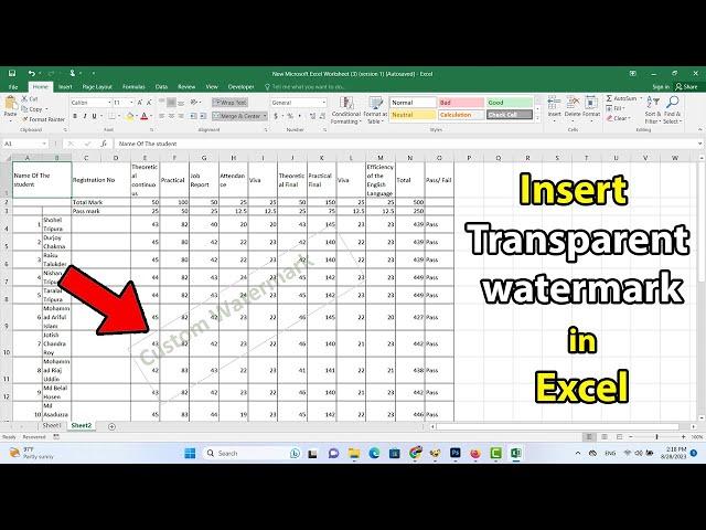 How to insert text watermark in excel