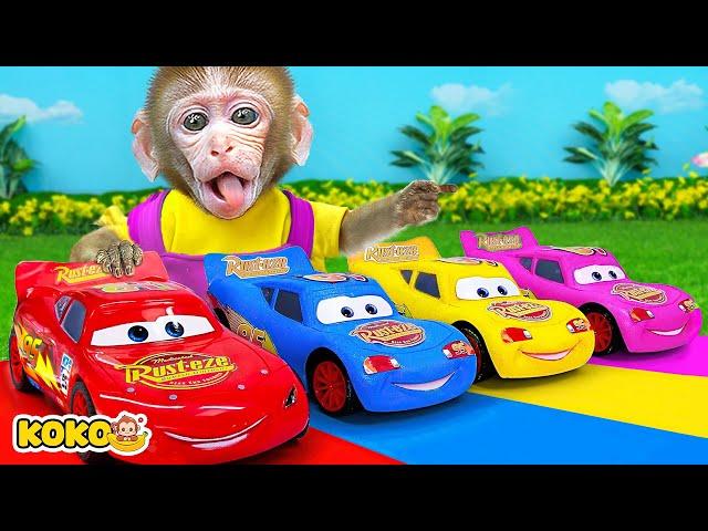 Monkey Koko Playing Racing With Colorful Cars And Eat Honey Bear Jelly | KUDO KOKO CHANNEL