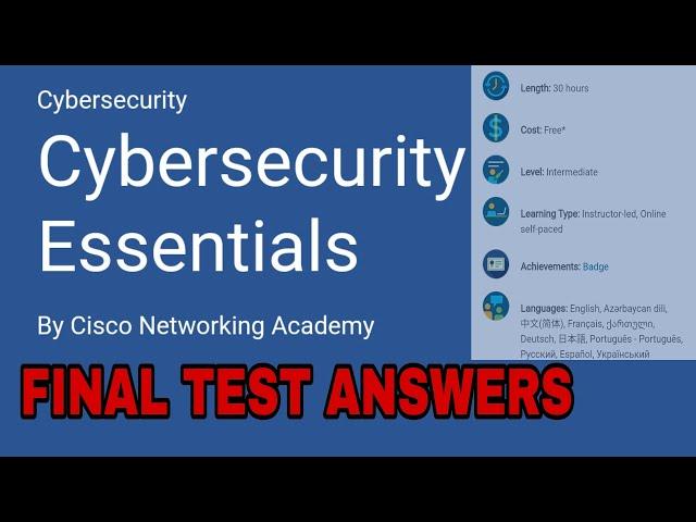 CYBERSECURITY ESSENTIALS FINAL TEST ANSWERS- CISCO ACADEMY #cybersecurity #cisco #ciscocertification
