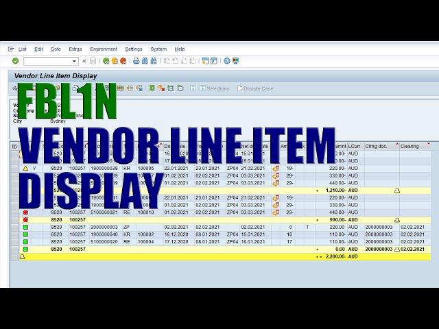 SAP Transaction FBL1N - Vendor Line Item Display