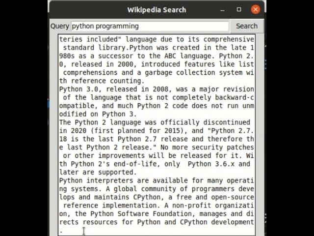 how to make Wikipedia search application using python (GUI)