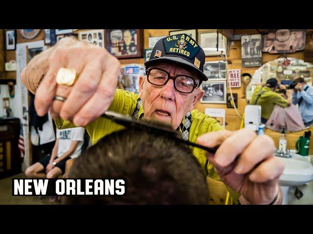  93 Year Old World War Two Veteran "Bud" at Family Barber Shop | New Orleans