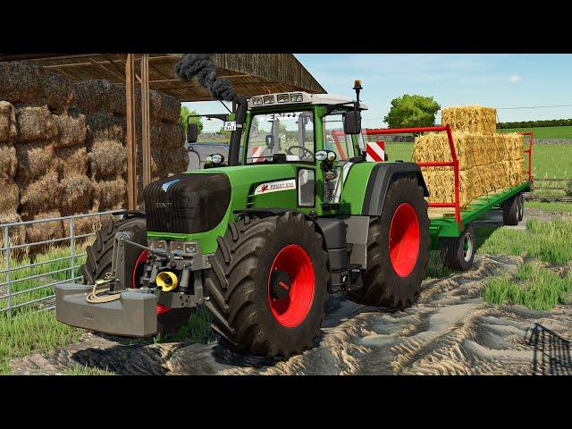 Loading straw bales & Cultivating in United Kingdom - Farming Simulator 22