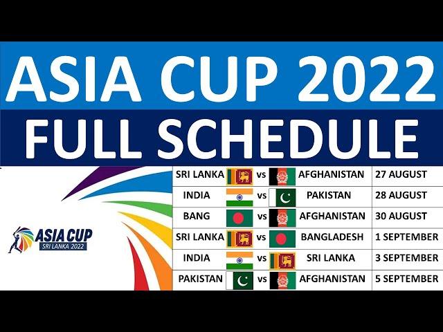 Asia Cup 2022 Full Schedule, Date, Timings And Venues.