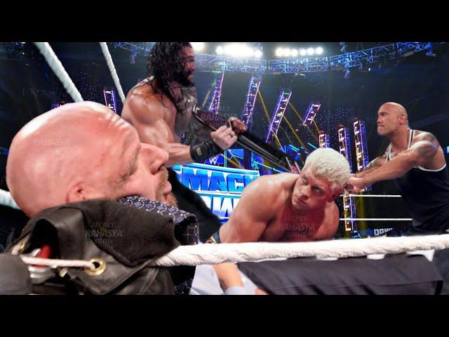 The Rock & Roman Reigns Destroy Cody Rhodes & Triple H With Steel Chair WWE Smackdown 2024 Highlight