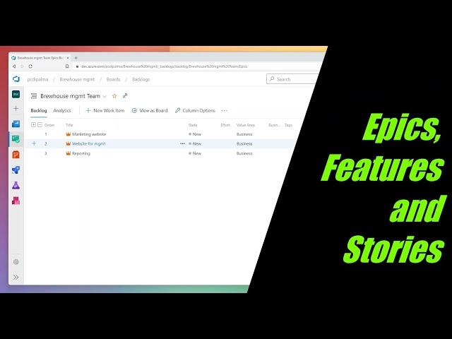 Epics, Features and Stories in Azure DevOps Project Management