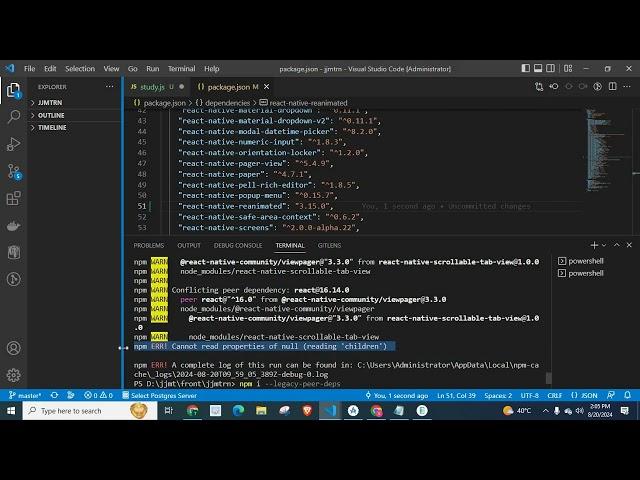 Cannot read properties of null (reading 'children') npm install --force  --legacy-peer-deps react