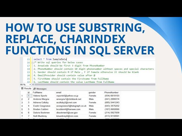 62 How to use Substring replace charindex functions in SQL Server