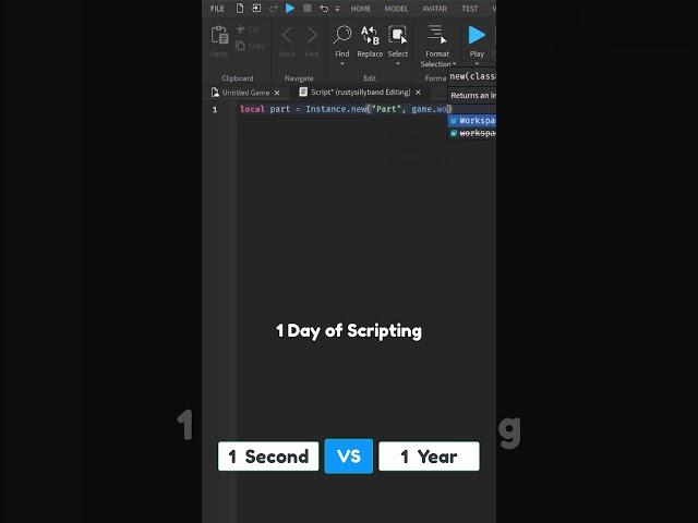 1 Second VS 1 Year | Scripting in Roblox Studio #lua #robloxstudio