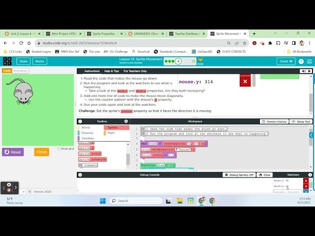 CS Discoveries Unit 3: Lesson 13 - Sprite Movement (23 - 24)