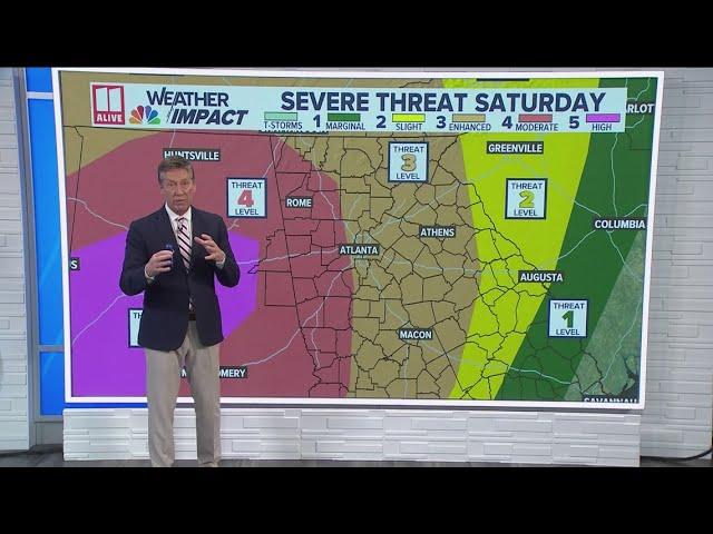 Rare level 4 risk for severe weather in north Georgia Saturday night