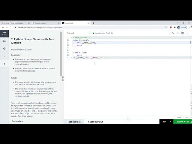 HackerRank Certification :- Python Basics :  Shape classes with Area method.