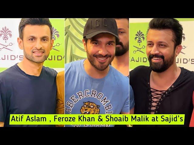 Atif Aslam - Feroze Khan - Shoaib Malik at Sajid’s Salon launch