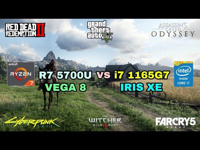 Ryzen 7 5700U Vega 8 vs (i7 1165G7) Intel Iris Xe Graphics Gaming Test ! 2021