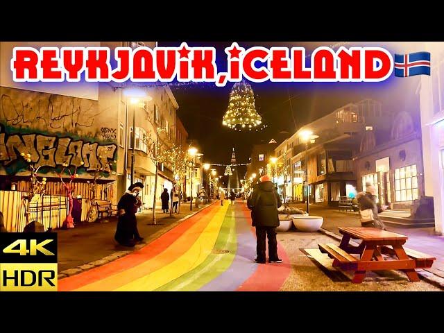 [4KHDR] Reykjavik,Iceland Christmas 2023 Walking Tour at Night