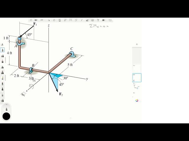 Compute the x, y, z components of reaction at the bearings