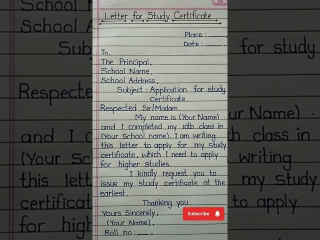 Letter For Study Certificate in English|| Application for Study Certificate by Printed Handwriting