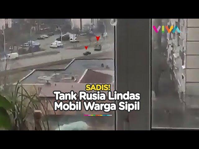 SADIS! Tank Militer Rusia Lindas Mobil Warga Sipil