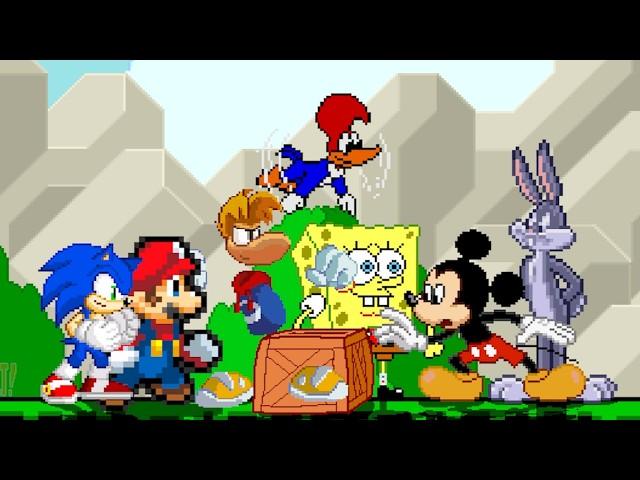 MUGEN RUMBLES! TEAM SUPER MARIO  FIGHTS  TEAM MICKEY MOUSE | RACE TO 3 WINS