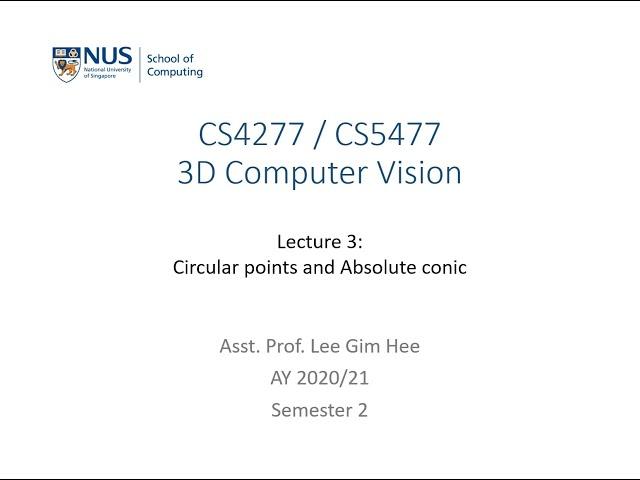 3D Computer Vision | Lecture 3 (Part 3): Circular points and Absolute conic