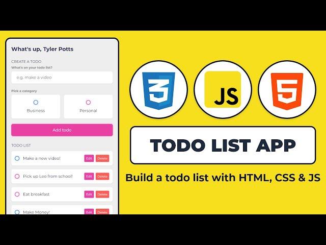 Build a Todo List App in HTML, CSS & JavaScript with LocalStorage in 2022 | JavaScript for Beginners